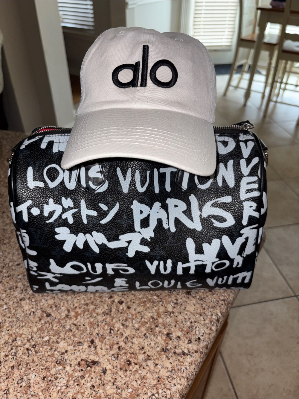 ALO Yoga White Baseball Cap with Black Embroidered Logo